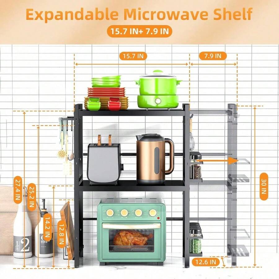 Microwave Oven Rack, Expandable Microwave Stand Countertop Kitchen