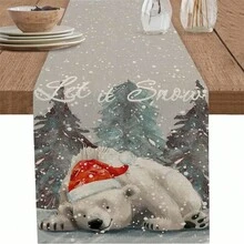 1 件圣诞餐桌装饰桌旗，复古白熊水墨画松树可洗桌布咖啡桌旗 13 X 70 英寸 - 彩色 - 查看 15