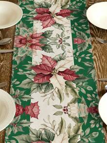 1 件绿色圣诞花卉图案桌旗，圣诞家居装饰桌旗，室内户外派对用品，房间装饰。适用于圣诞节家庭厨房装饰和圣诞节活动派对装饰 - 彩色 - 查看 7