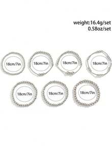 7 件套简约串珠手链套装，适合女士，中性休闲度假约会日常佩戴配饰 - 銀色 - 查看 4