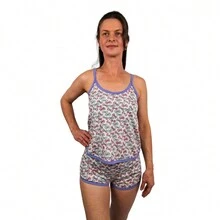 Baby Doll Strappy Women's Pajamas Printed Fresh Mesh Shorts Comfortable Short Adult Nightwear - Màu tím - Xem 5