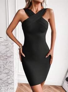Halter Bandage Dresses  Mini Cocktail Party Dress - màu đen - Xem 5