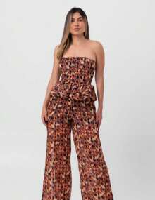 Macacão chiffon jacquard vermelho labrava - Laranja - Visão 3