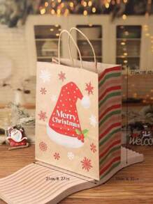 1pc Christmas Gift Paper Bags, Retro Kraft Paper Handbag For Christmas Celebration And Gift Wrapping Christmas Gifts Merry Christmas Christmas Eve Christmas Party - Multicolor - View 9