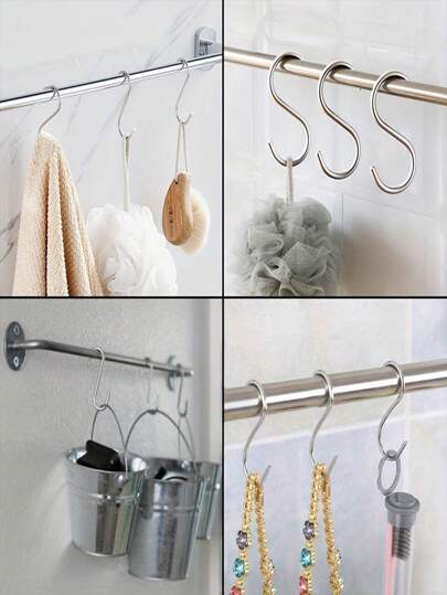5/10 piezas Ganchos en S de acero inoxidable resistentes con tapa resistente a los arañazos - Organizador de accesorios ajustable y montado en la pared, decoración del hogar y baño, organizador de baño, decoración de otoño, de vuelta a la escuela