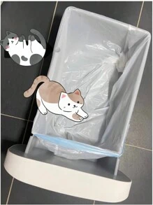 1PC 3PCS 5PCS Disposable Drawstring Cat Litter Bags, Thickened Plastic Trash Bags, Cleaning Bags, Automatic Closure Cat Litter Bags With Drawstring, Household Trash Bags - White - View 8
