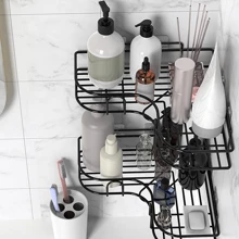 AUXOM Set Of 2 Triangular Bathroom Shelves 2 Colors With Adhesive - No Drilling - Black - View 2