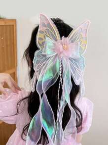 1pc Girls Princess Cute Large Butterfly Ribbon Hair Clip, Suitable For Party Wear - Multicolor - View 9