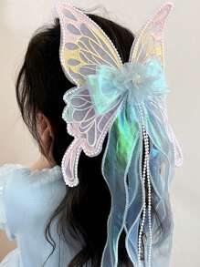 1pc Girls Princess Cute Large Butterfly Ribbon Hair Clip, Suitable For Party Wear - Multicolor - View 7
