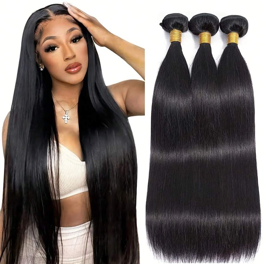 Echthaar Tresses gerade 3 Tresses Echthaar unverarbeitetes Jungfrauenhaar Tresse Echthaar-Webart gerade Echthaar-Extensions natürliche schwarze Farbe Großeinkauf