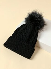 2pcs Toddler Kids Pompom Decor Cuff Beanie - Multicolor - View 6