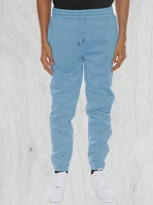 Men's Basic Drawstring Waist & Cuffed Casual Sweatpants For Outdoor Running, Spring And Fall - 淺藍色 - 查看 2