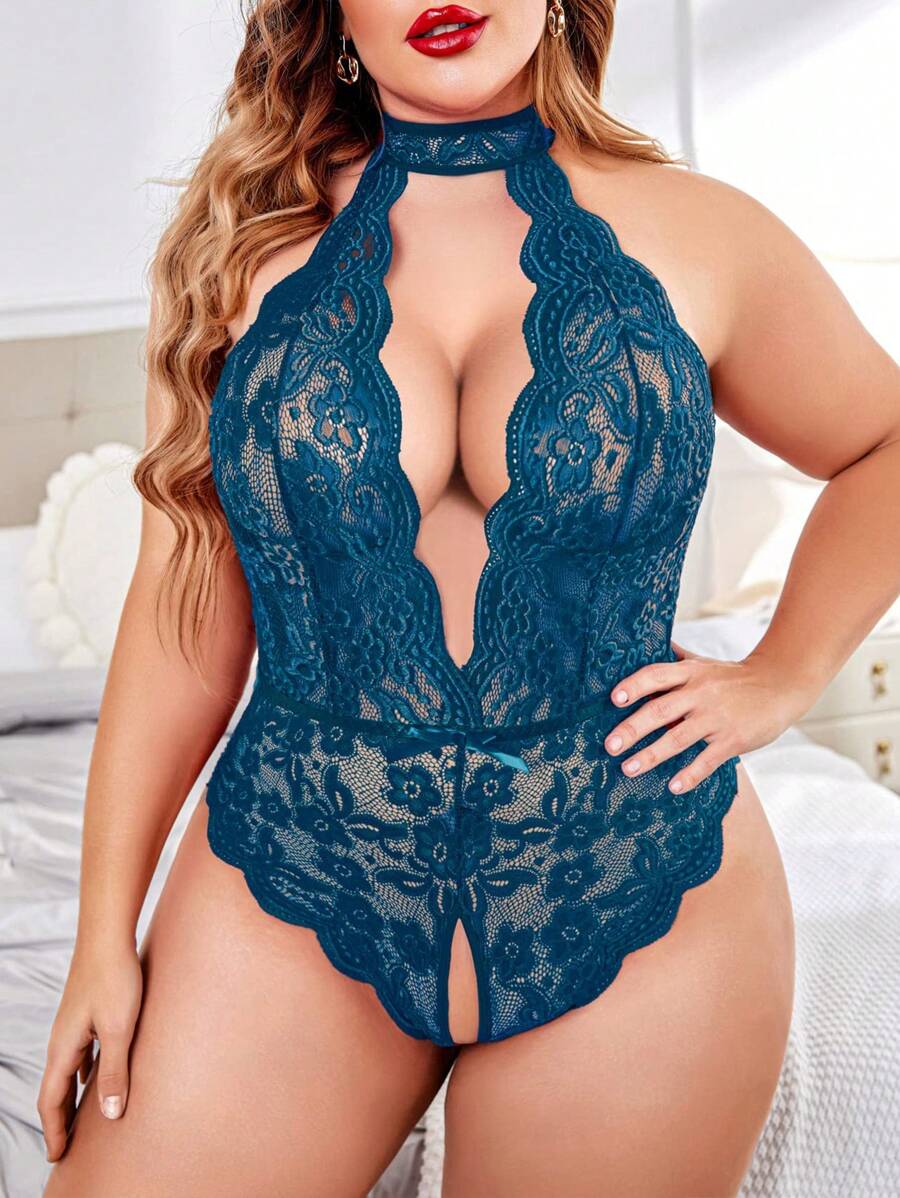 Plus Size Sexy Lingerie For Women Lace Bodysuit Halter Teddy Babydoll Nightgown