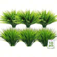 10pcs Artificial Decorative Plants, UV-Resistant Fake Greenery For Outdoor, High Quality Anti-Oxidation Boston Fern With Real Touch For Home Decor, Kitchen/Room Decor, Wall Decor, Indoor And Outdoor Hanging Planters, Spring/Summer Outdoor Garden Decoration, Halloween Decor, Home Decorative Fake Flowers, Mother's Day Decor, Festival Decor, Valentine's Day Gifts Birthday Graduation - Green 5+5 - View 1