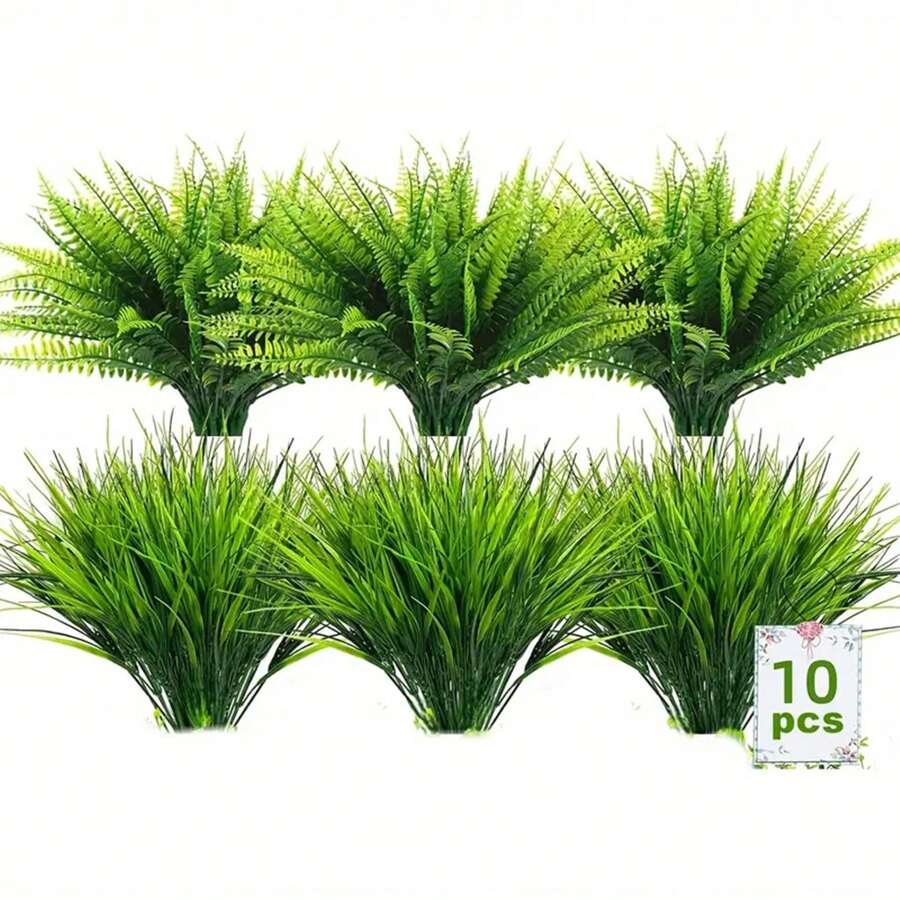10pcs Artificial Decorative Plants, UV-Resistant Fake Greenery For Outdoor, High Quality Anti-Oxidation Boston Fern With Real Touch For Home Decor, Kitchen/Room Decor, Wall Decor, Indoor And Outdoor Hanging Planters, Spring/Summer Outdoor Garden Decoration, Halloween Decor, Home Decorative Fake Flowers, Mother's Day Decor, Festival Decor, Valentine's Day Gifts Birthday Graduation - Green 5+5 - View 1