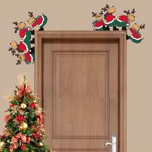 Biển báo góc cửa Giáng sinh hình ông già Noel và tuần lộc - Tượng gỗ trang trí phòng khách, phòng ngủ, văn phòng và ngoài trời - Thiết kế ông già Noel và người tuyết vui nhộn | Hoàn hảo cho trang trí nhà và văn phòng ngày lễ - Góc mùa nghỉ lễ - Xem 2