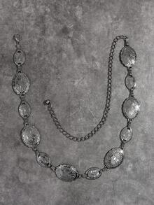 1 chiếc dây thắt lưng kim loại hình bầu dục thời trang mới, thắt lưng thanh lịch cổ điển phong cách Halloween - màu đen - Xem 4