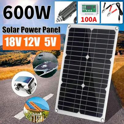 Solar Panel 12V Solar Battery Charger Maintainer, Waterproof 600W Solar Trickle Charger, High Efficiency Solar Panel Kit