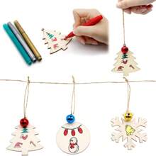 5/10/12pcs Wooden Crafts To Paint Tree Hanging Ornaments Unfinished Wood Cutouts Decoration DIY Crafts (Wooden Tree Cutouts) Best Gifts Birthday