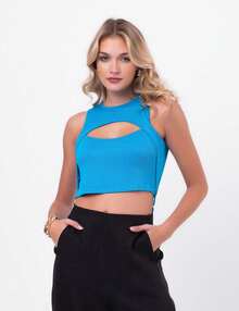 Pink Labrava Openwork Tank Top Bodysuit - Màu xanh lam - Xem 1