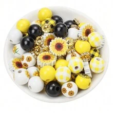 10-76pcs Colorful Sunflower Painted Honeybee Honey Natural Wooden Bead Crystal Spacer Bead Beadable Plastic Pens DIY Bead Pen Set For Women Jewelry Making Craft Decoration Necklaces Earrings Bracelet Keychain Valentines - Multicolor - View 11