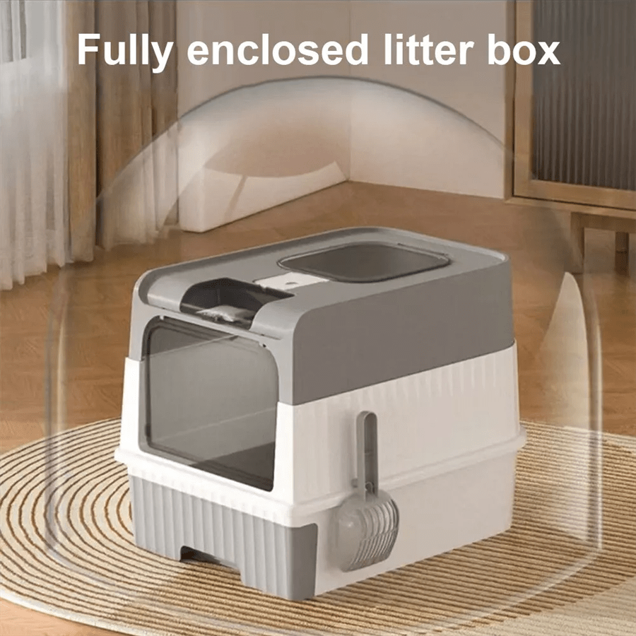 Large Cat Litter Tray Box Self Cleaning Hooded Potty Pan Drawer Anti