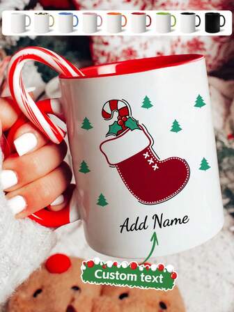 1pc Personalized Mug, Christmas Stocking -Customized Coffee Mug With Multiple Pictures, Santa Claus Birthday Gift Mug For Parents, Relatives, Friends, Sisters, Wife, Son And Daughter, Holiday Party Supplies, Christmas Decorations, Christmas Mug -