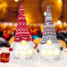 Bộ 2 tượng nhỏ trang trí Giáng sinh hình chú lùn có đèn LED, búp bê không mặt trang trí Giáng sinh, đồ trang trí cây thông Noel hình chú lùn Thụy Điển, đồ trang trí cây thông Scandinavia - Nhiều màu - Xem 1