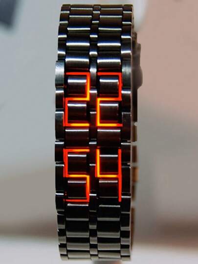 1pc Stylish New Business LED Digital Horloge Stainless Steel ation