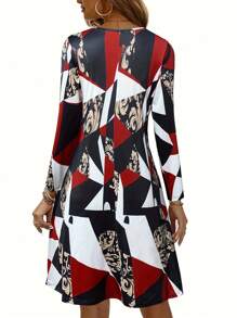 Vestidos de manga larga impresos de estilo informal para mujeres, vestidos cortos con escote de mujer con volantes de moda, atuendos de primavera para mujeres, vestidos de ocio para mujeres en verano