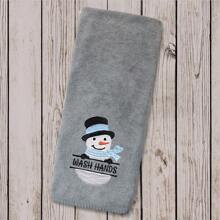 1pc, 35x75cm Microfiber Snowman Wash Hands Embroided Hand Towel Christmas Xmas Theme Towel For Kitchen Bathroom Decor Summer Back To School