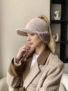 Damska ciepła dzianinowa czapka z daszkiem, termiczna podszewka, gruba ochrona słuchu, wiatroszczelna dzianinowa czapka, czapka do uprawiania sportów na świeżym powietrzu