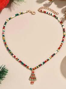1 chiếc vòng cổ hạt nhiều màu sắc với mặt dây chuyền hình cây thông Noel, ông già Noel, người tuyết và vòng hoa, quà tặng ngày lễ - vòng cổ giáng sinh - Xem 13