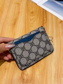 新款女士卡其色 PU 皮革花卉印花短款经典复古时尚纽扣硬币多功能钱包简约手拿包礼品卡包带可拆卸链条 PU 皮革 S 女士钱包钱包小钱包 - 彩色 - 查看 3