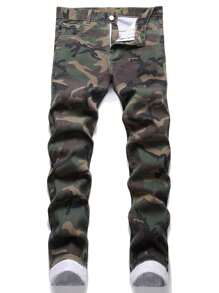Men's Classic Fashionable Casual Camouflage Slim-Fit Denim Jeans - Multicolor - View 1