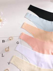 6pcs/Pack Women's V-Shape Waistline Design Seamless Low-Rise Thong Panties, Multi-Color Options - Multicolor - View 5