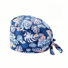 1pc Women Mountain & Water Print Cartoon Graffiti Polyester Printed Scrub Cap, Four Seasons Medical Worker Cap For Doctor, Nurse, Beauty Salon, Veterinary, Anti-Bacterial Dust Free Halloween