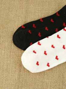 2 đôi tất dài đến bắp chân hình trái tim màu đỏ thời trang cá nhân dành cho nữ - Nhiều màu - Xem 2