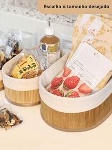 Natural Bamboo Dirty Clothes Storage Frame, Linen Lining With Lid, Portable - Conjunto pequeño redondo de tres piezas. - Ver 5