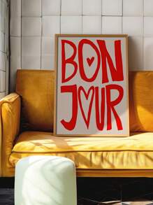 1pc "Bonjour" Letter Printed Decorative Art Poster - Classic Modern Ink Painting Wall Art Canvas, Unframed Art, Suitable For Indoor And Outdoor Decor, Great For Home Office, Bathroom, Living Room, Bedroom - Waterproof Lettering Theme Art, Suitable For Cafe, Bar And Dorm Wall Hanging