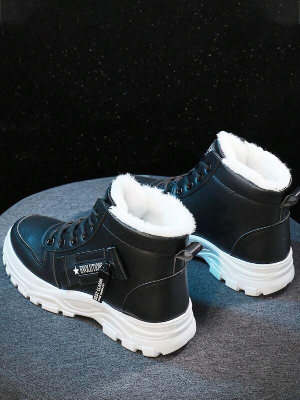 Women's Thick Sole Thermal Lined High-Top Boots, New 2024 Korean Version Warm Casual Sneakers