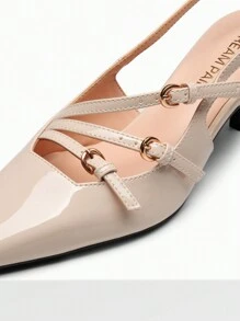 Women's Kitten Heel Slingback Pumps Square Toe Metal Buckle Strap Low Heels Sexy Wedding Party Dress Shoes