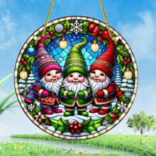 1pc 3 mảnh dễ thương Giáng sinh hình tròn Sun Catcher, 2D Acrylic sơn trang trí cho cửa sổ, phòng, vườn, trang trí nhà cửa, quà tặng ngày lễ - Nhiều màu - Xem 1