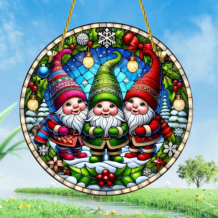 1pc 3 mảnh dễ thương Giáng sinh hình tròn Sun Catcher, 2D Acrylic sơn trang trí cho cửa sổ, phòng, vườn, trang trí nhà cửa, quà tặng ngày lễ - Nhiều màu - Xem 1