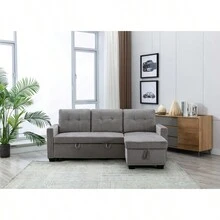 77 Inch Reversible Sectional Storage Sleeper Sofa Bed, L-Shape 2 Seat Sectional Chaise With Storage, Skin-Feeling Velvet Fabric, Light Grey Color For Living Room Furniture - XÁM NHẠT + Vải + 3 Ghế như hình - Xem 9