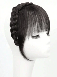 1pc Braided Headband, Synthetic Hair Bangs Headpiece Suitable For Women, Suitable For All Seasons, Casual Daily Wear, Hairstyle Design, Bangs Wig - Black Brown - View 5