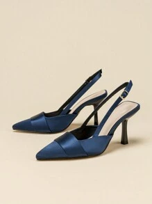 Women's Pointed Toe Stiletto High Heel Pumps With Ankle Strap, Versatile For Daily Wear, Party, Spring/Autumn, Elegant - Navy Blue - View 3