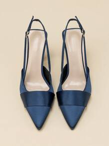 Women's Pointed Toe Stiletto High Heel Pumps With Ankle Strap, Versatile For Daily Wear, Party, Spring/Autumn, Elegant - Navy Blue - View 4