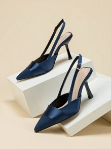 Women's Pointed Toe Stiletto High Heel Pumps With Ankle Strap, Versatile For Daily Wear, Party, Spring/Autumn, Elegant - Navy Blue - View 6