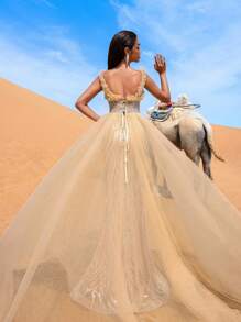 Faeriesty Haute Glamour Elegant Tulle Overlay Mermaid Hem Beaded Sequin Formal Dresses & Evening Gowns